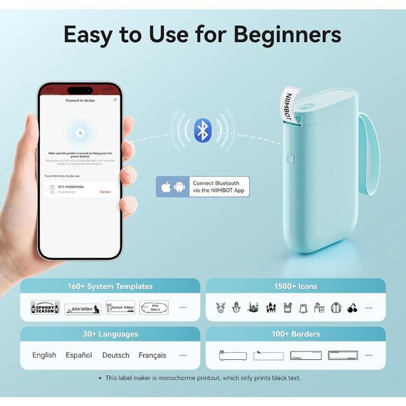Label Maker Tape Included Wireless Multiple Templates USB Rechargeable - Picture 2 of 9